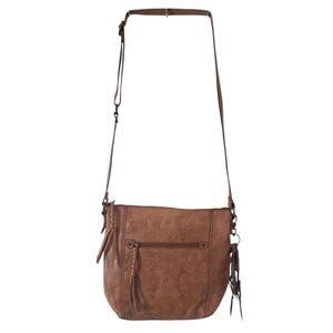 The Sak Women's Ashland Leather Crossbody Bag Purse Color: Tobacco Floral Emboss